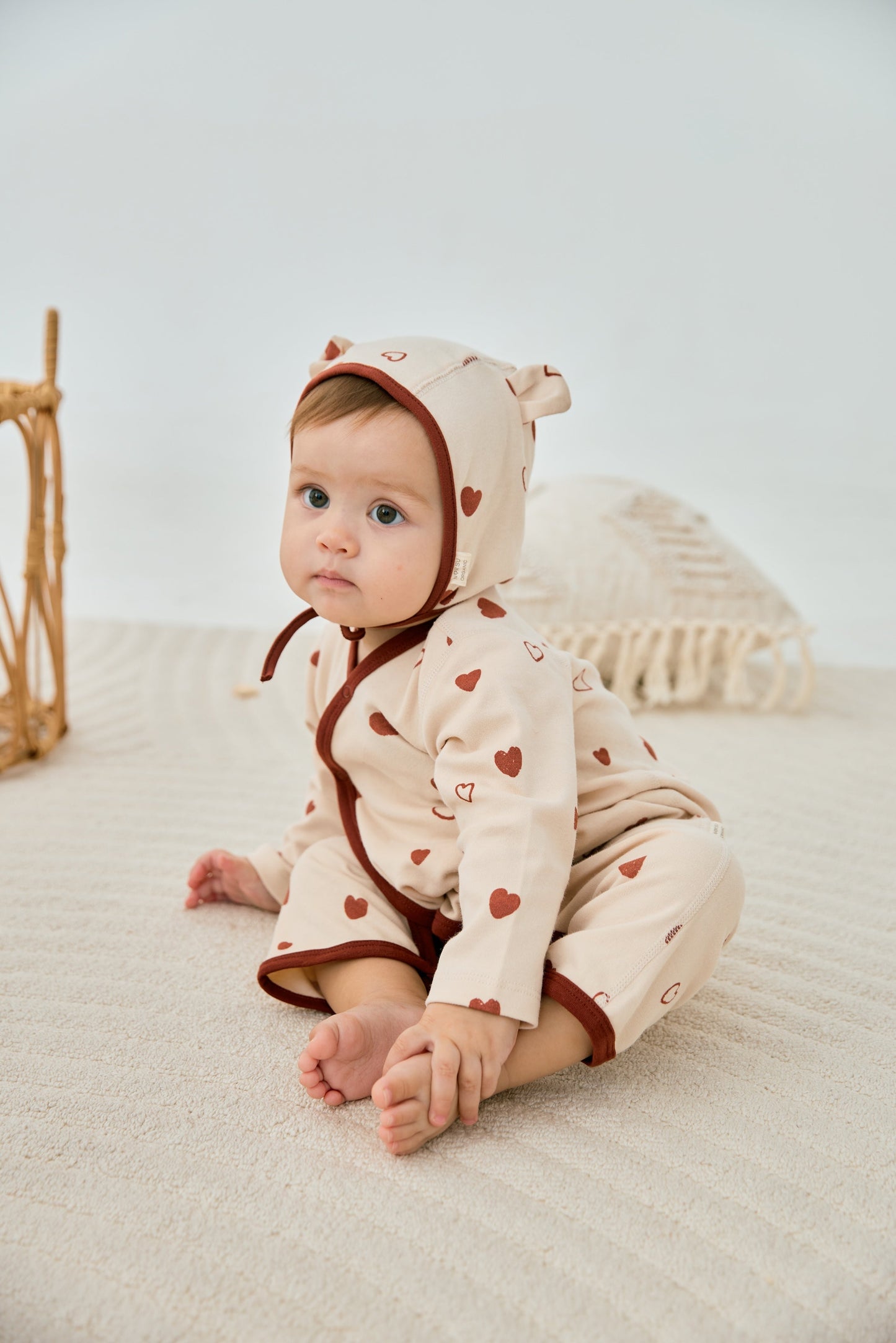 Baby Organic Kimono Sleeper-Hearts