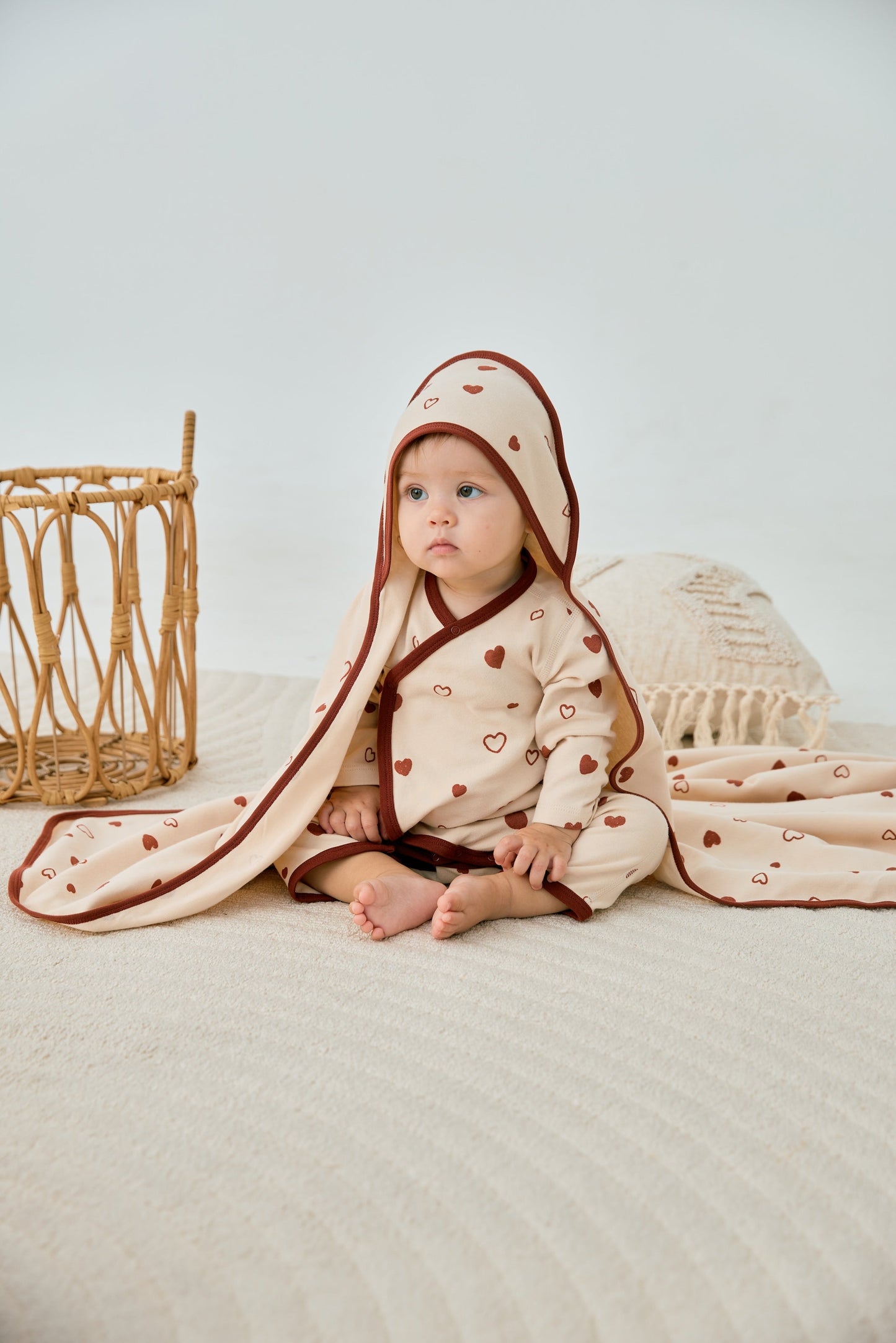 Baby Organic Kimono Sleeper-Hearts