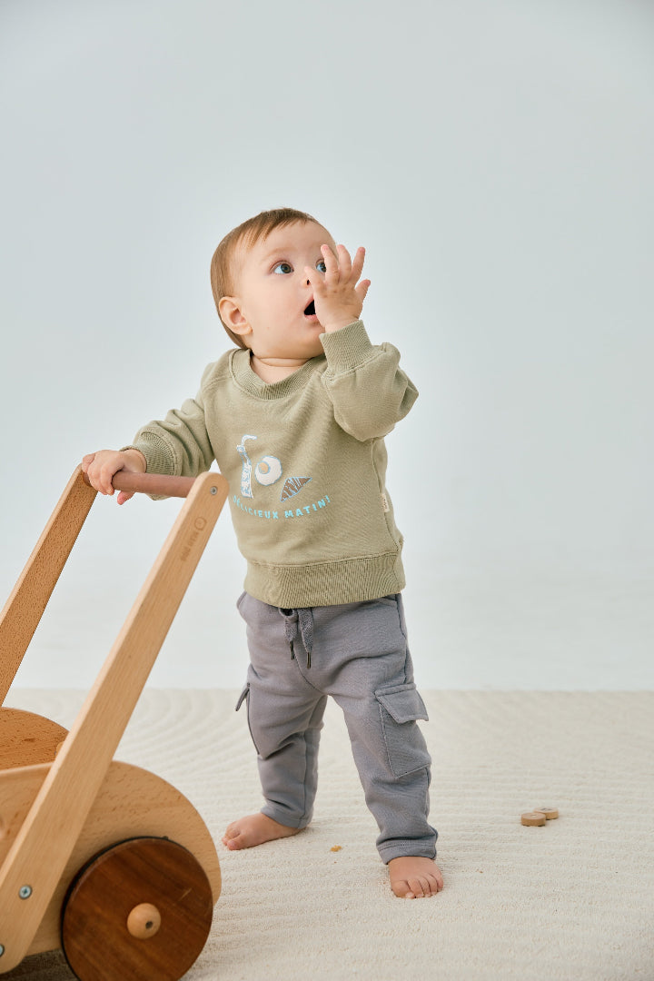 Organic Toddler Cargo Fleece Sweatpants-Grey