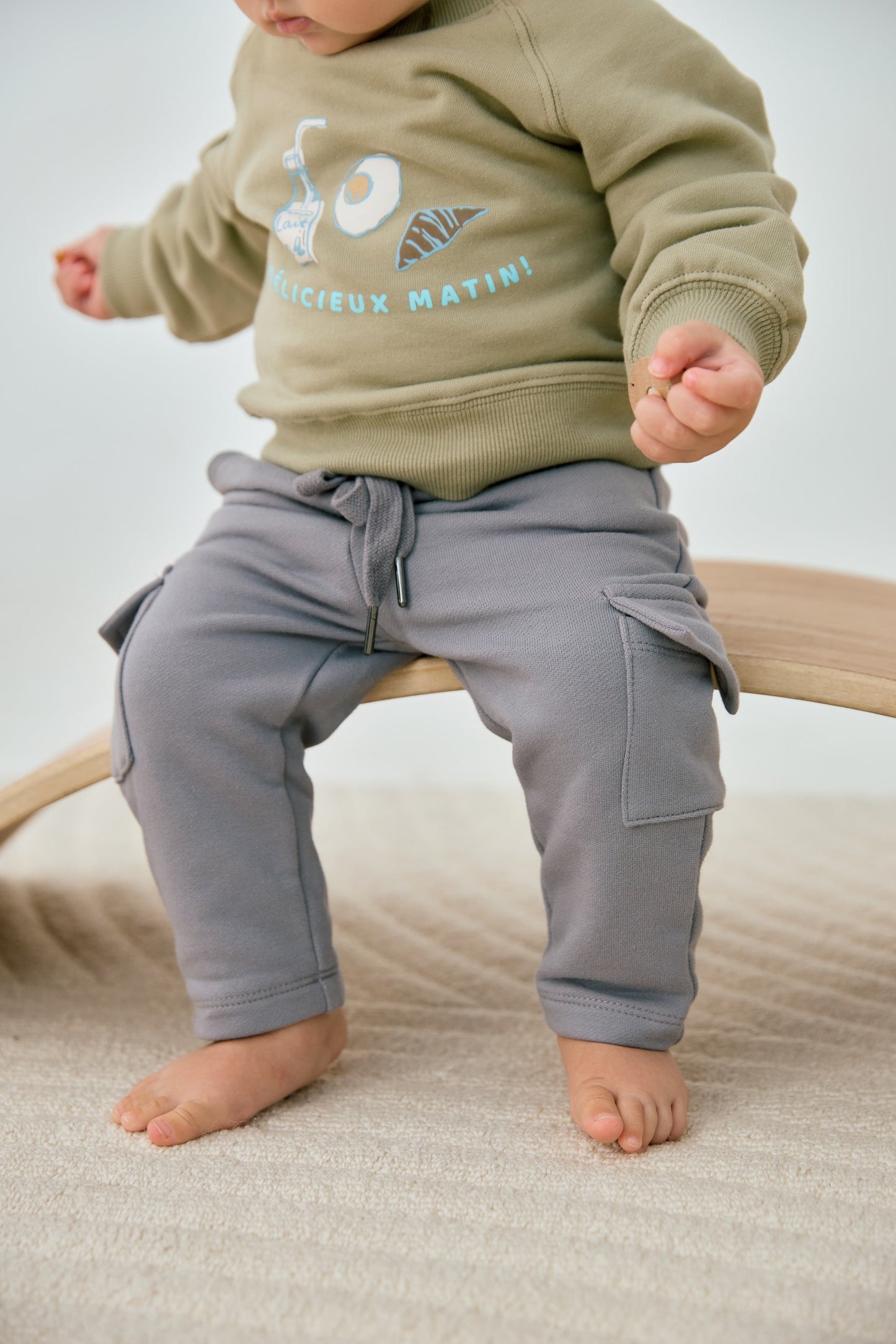 Organic Toddler Cargo Fleece Sweatpants-Grey