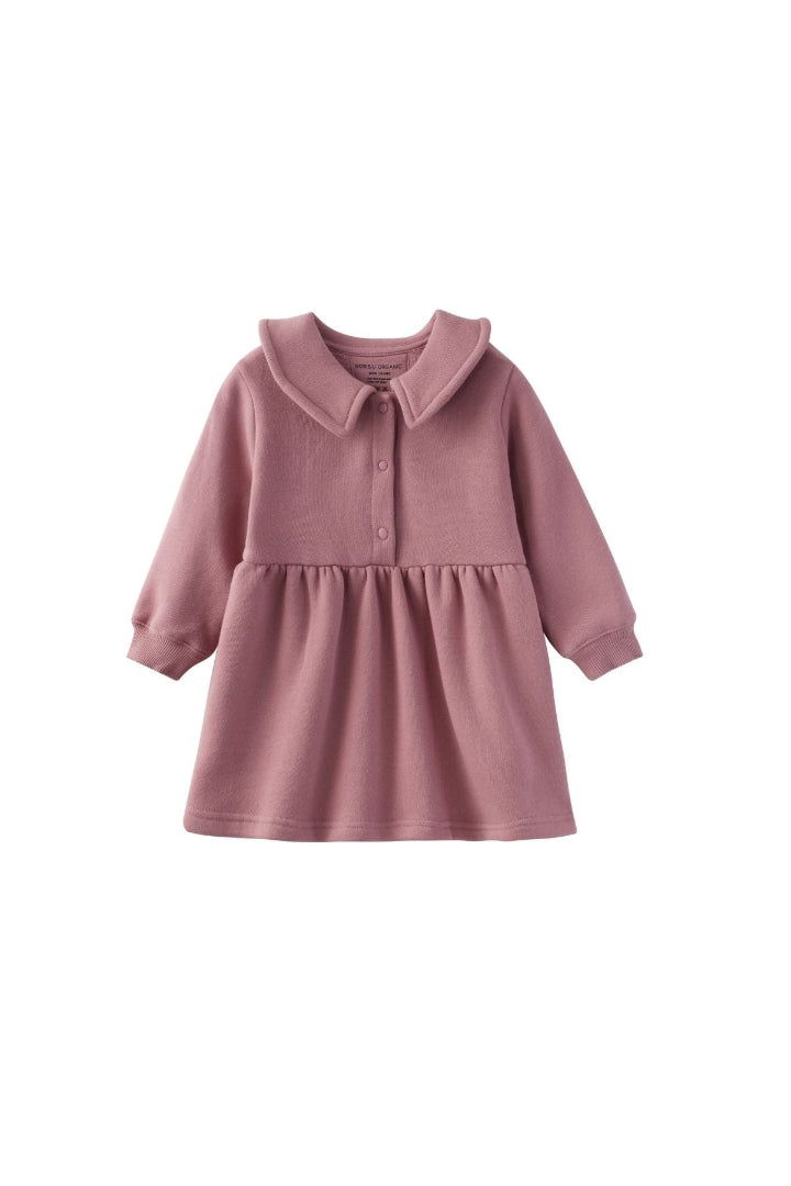 Toddler Fleece Collar Sweatshirt Dress-Ash Rose