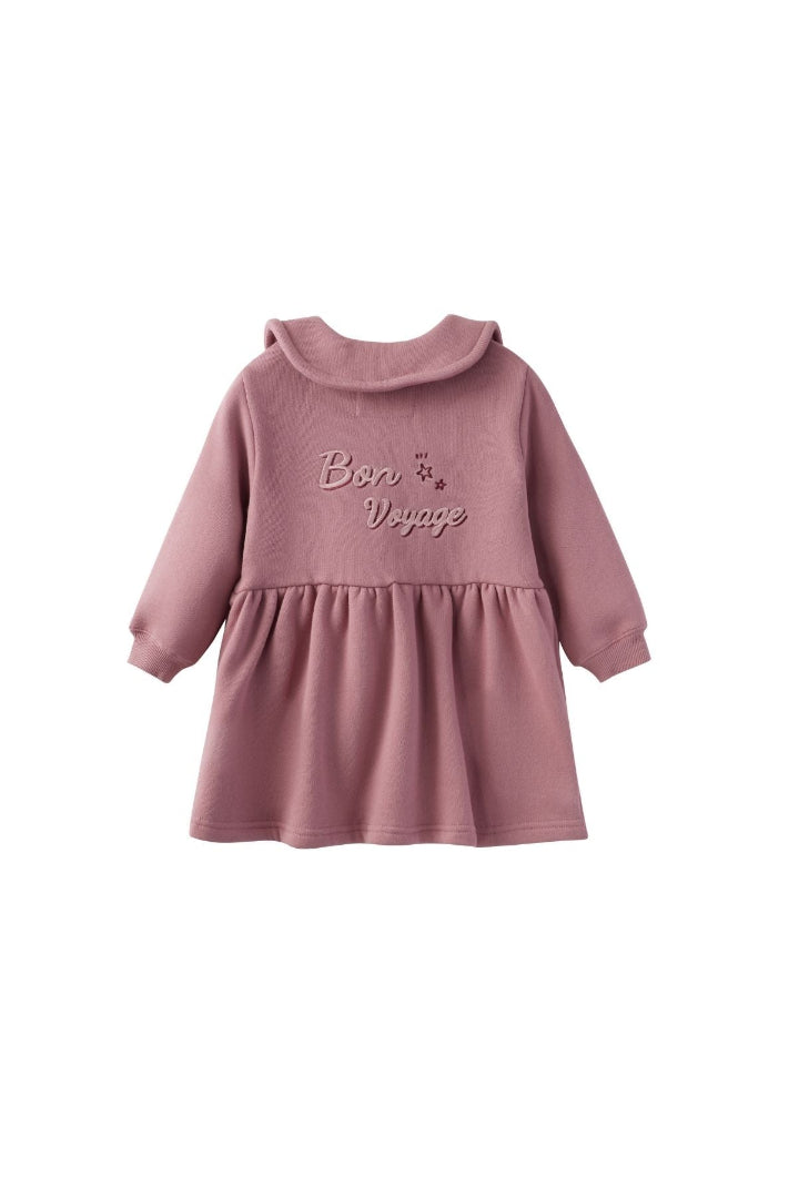 Toddler Fleece Collar Sweatshirt Dress-Ash Rose