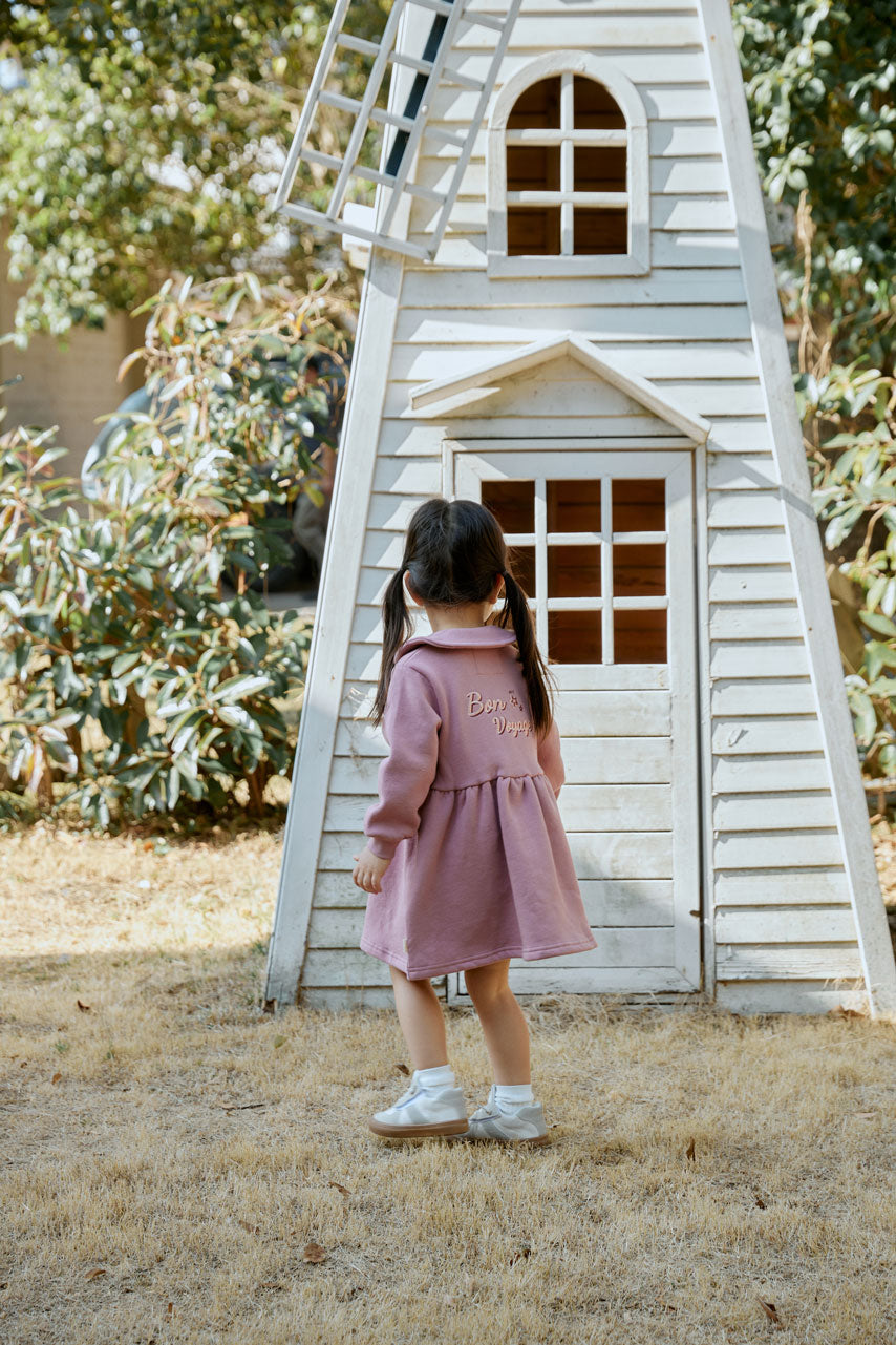 Toddler Fleece Collar Sweatshirt Dress-Ash Rose