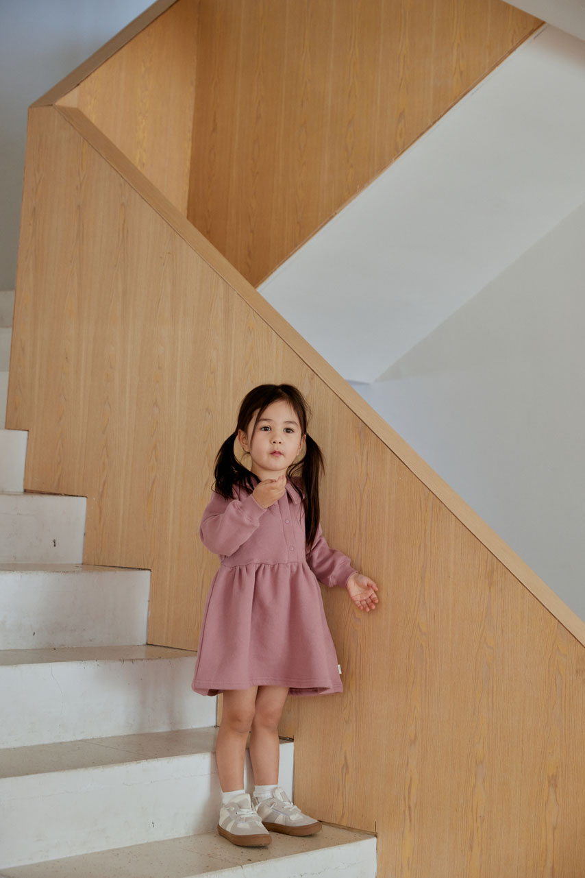 Toddler Fleece Collar Sweatshirt Dress-Ash Rose