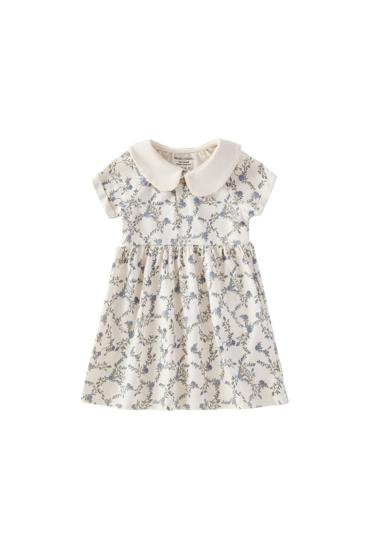Organic Cotton Collar Dress-Roses